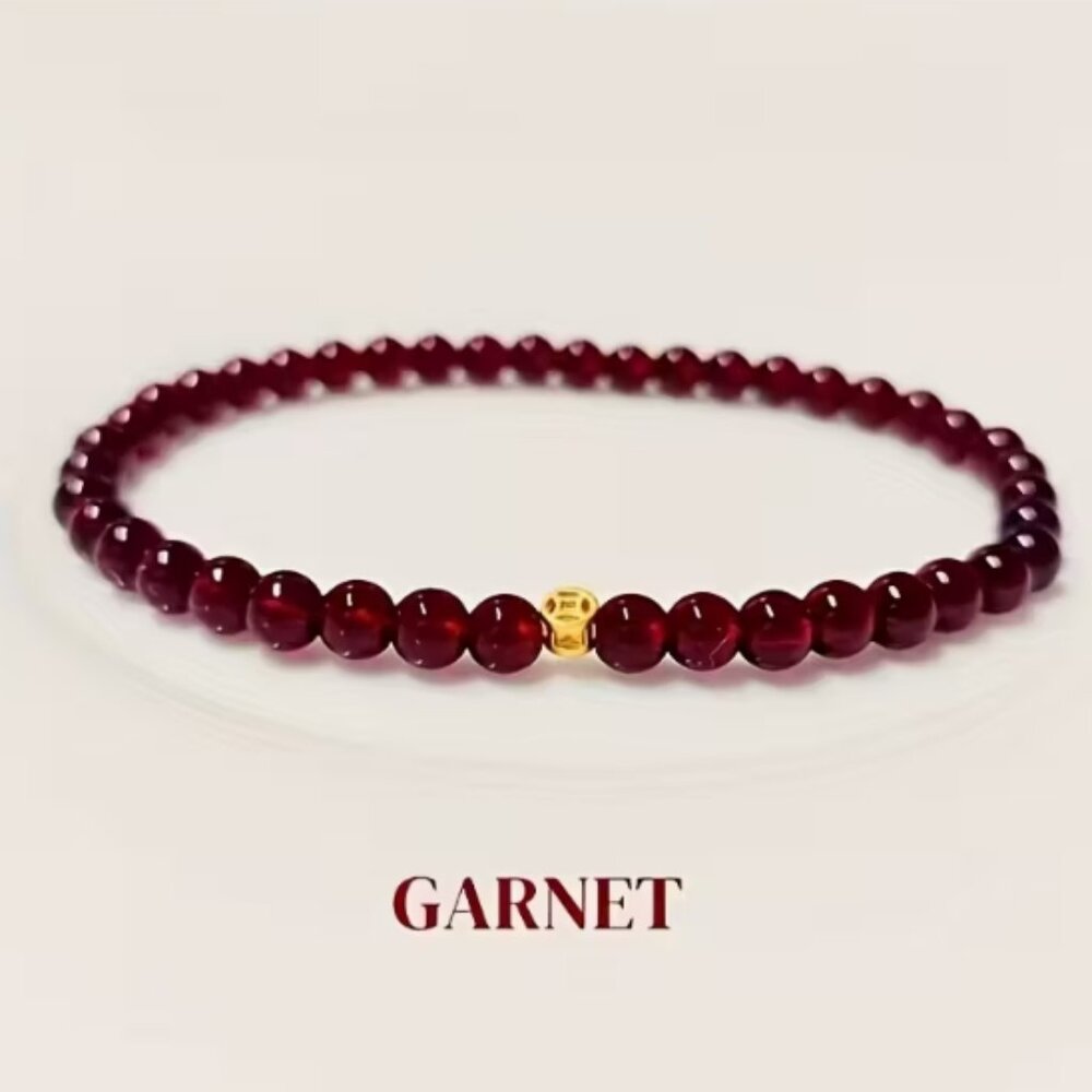 New Perfect Genuine Semi-Precious 4mm Garnet Bead Stretch Blessing Bracelet